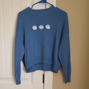 Forever 21 Blue Sweater with Floral Detail